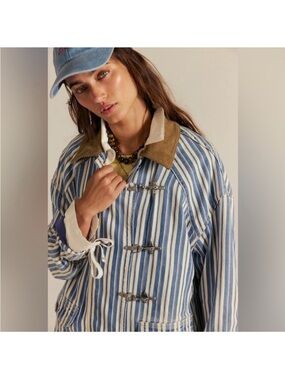 NWT Free people size M denim Barn coat in wagner stripe